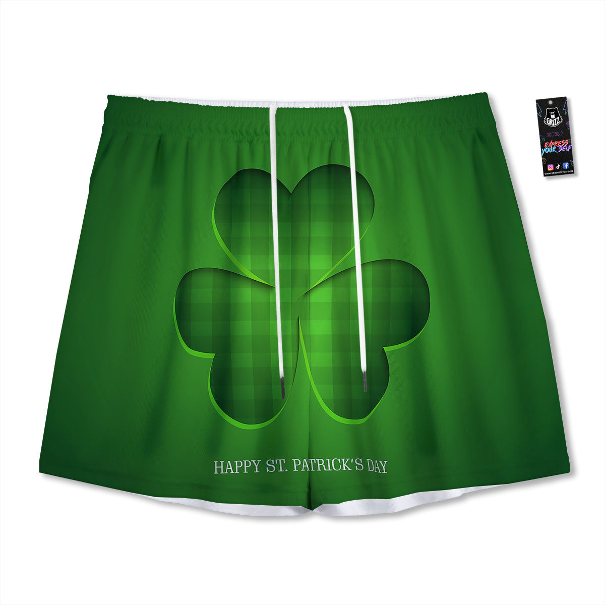 Tartan Shamrock Green Print Mesh Shorts