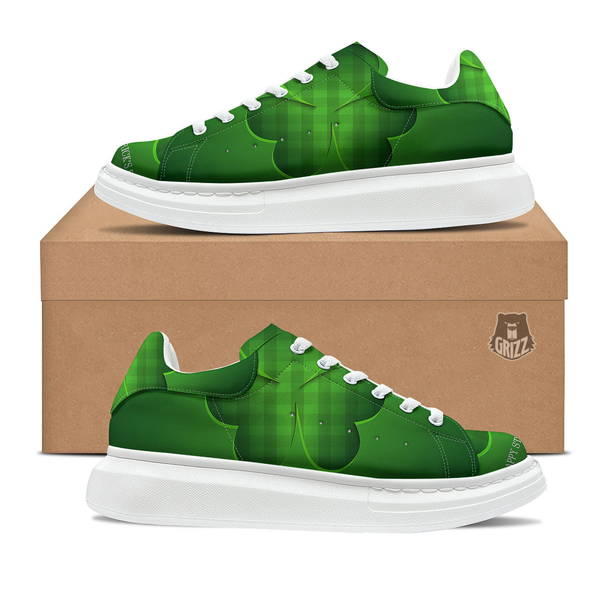 Tartan Shamrock Green Print Platform Shoes-grizzshop