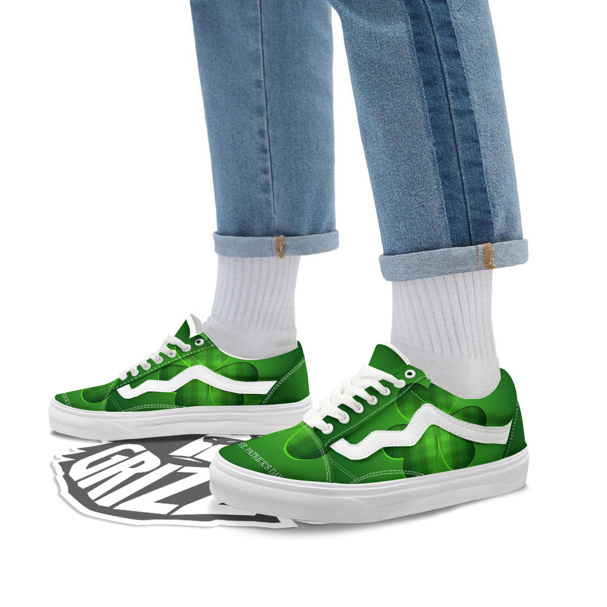 Tartan Shamrock Green Print Skate Shoes-grizzshop