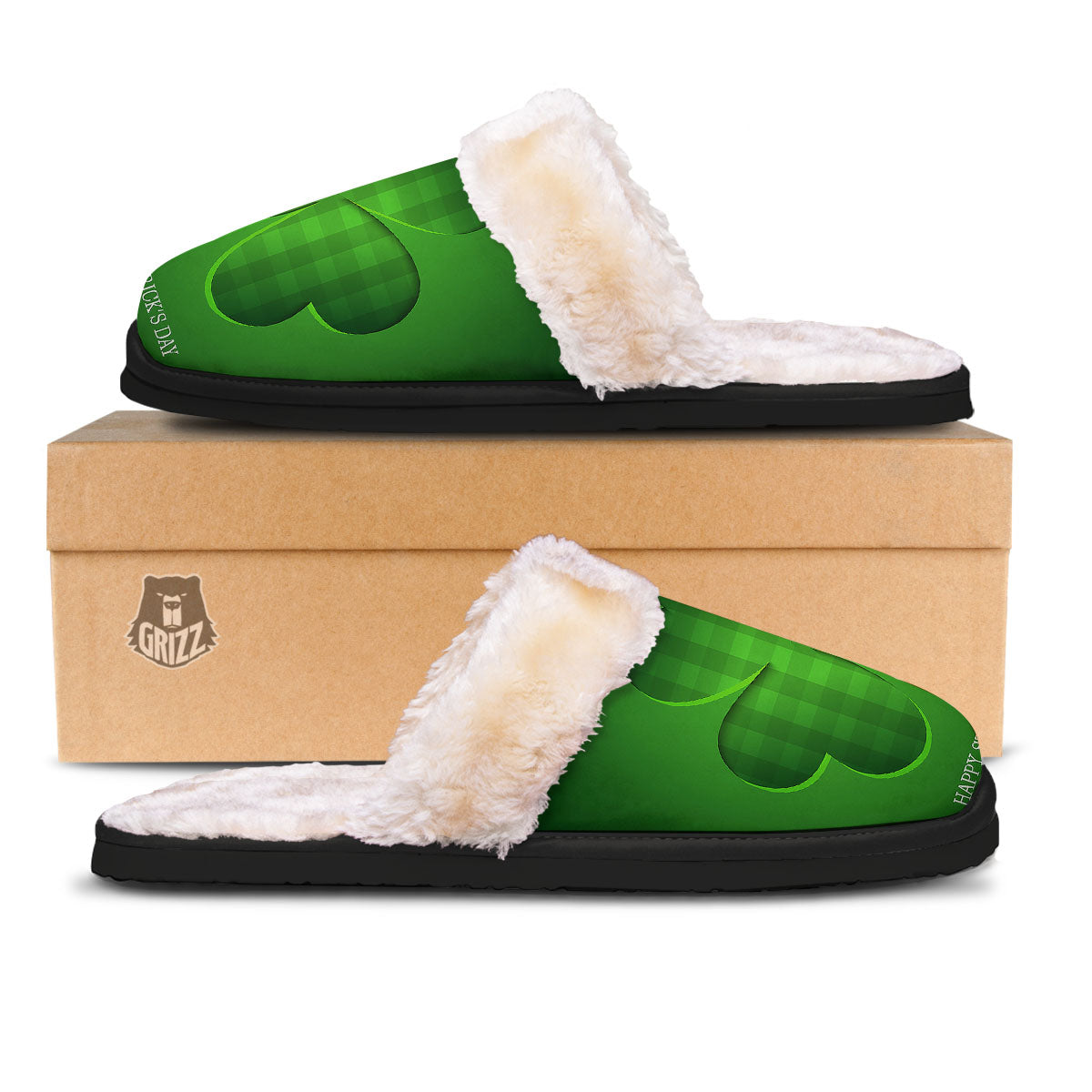 Tartan Shamrock Green Print Slippers-grizzshop