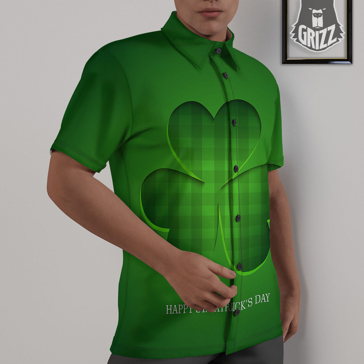 Tartan Shamrock Green Print Untucked Shirts-grizzshop