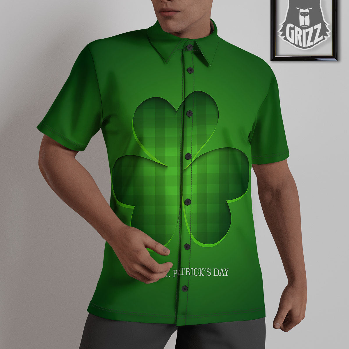 Tartan Shamrock Green Print Untucked Shirts-grizzshop