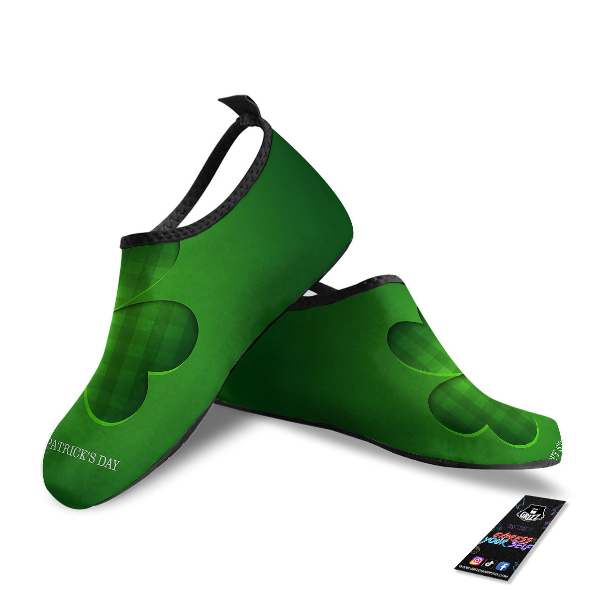 Tartan Shamrock Green Print Water Shoes-grizzshop