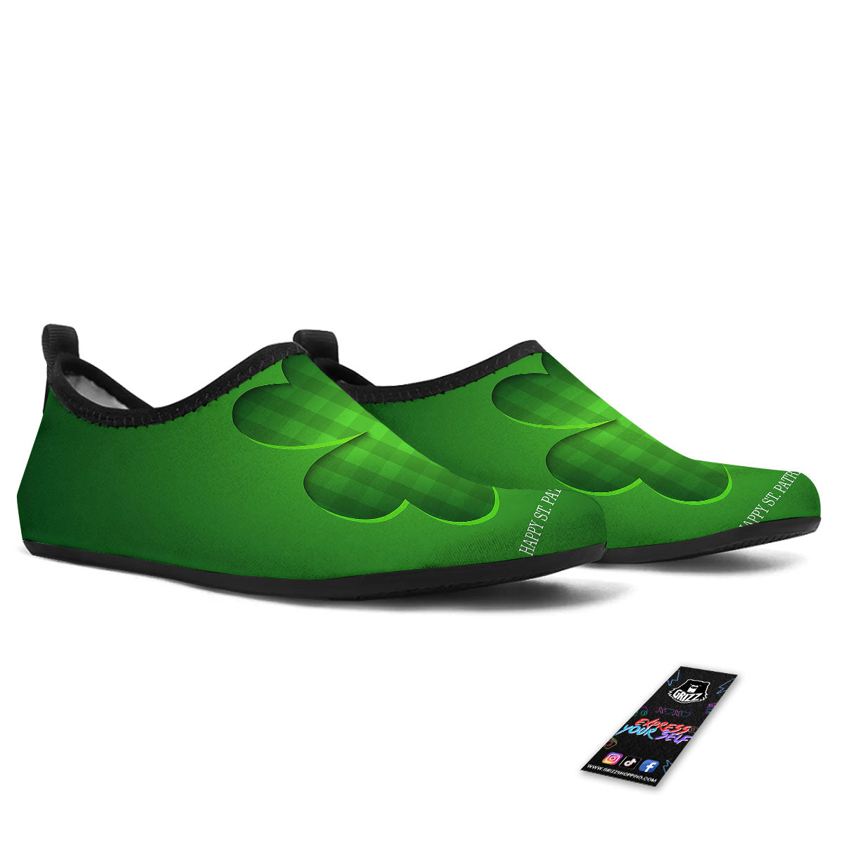 Tartan Shamrock Green Print Water Shoes-grizzshop