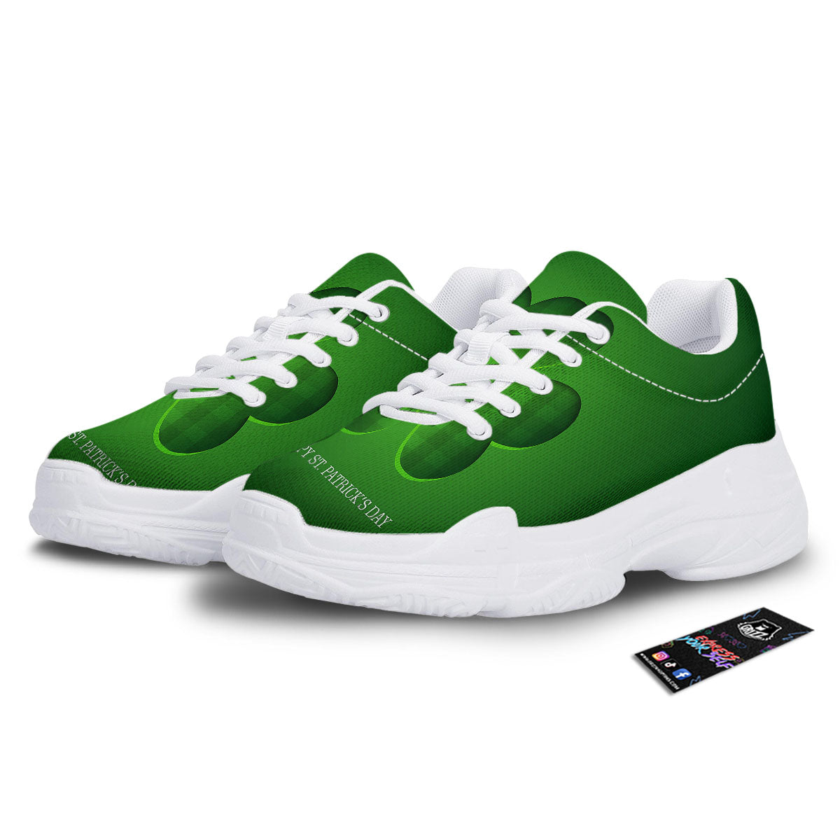 Tartan Shamrock Green Print White Chunky Shoes-grizzshop