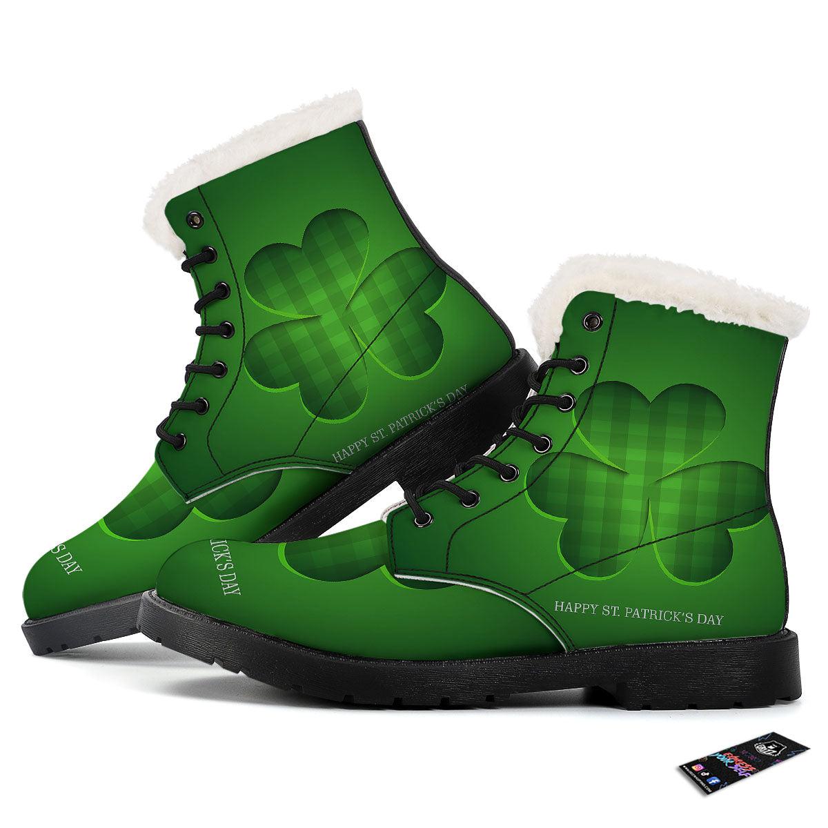 Tartan Shamrock Green Print Winter Boots-grizzshop