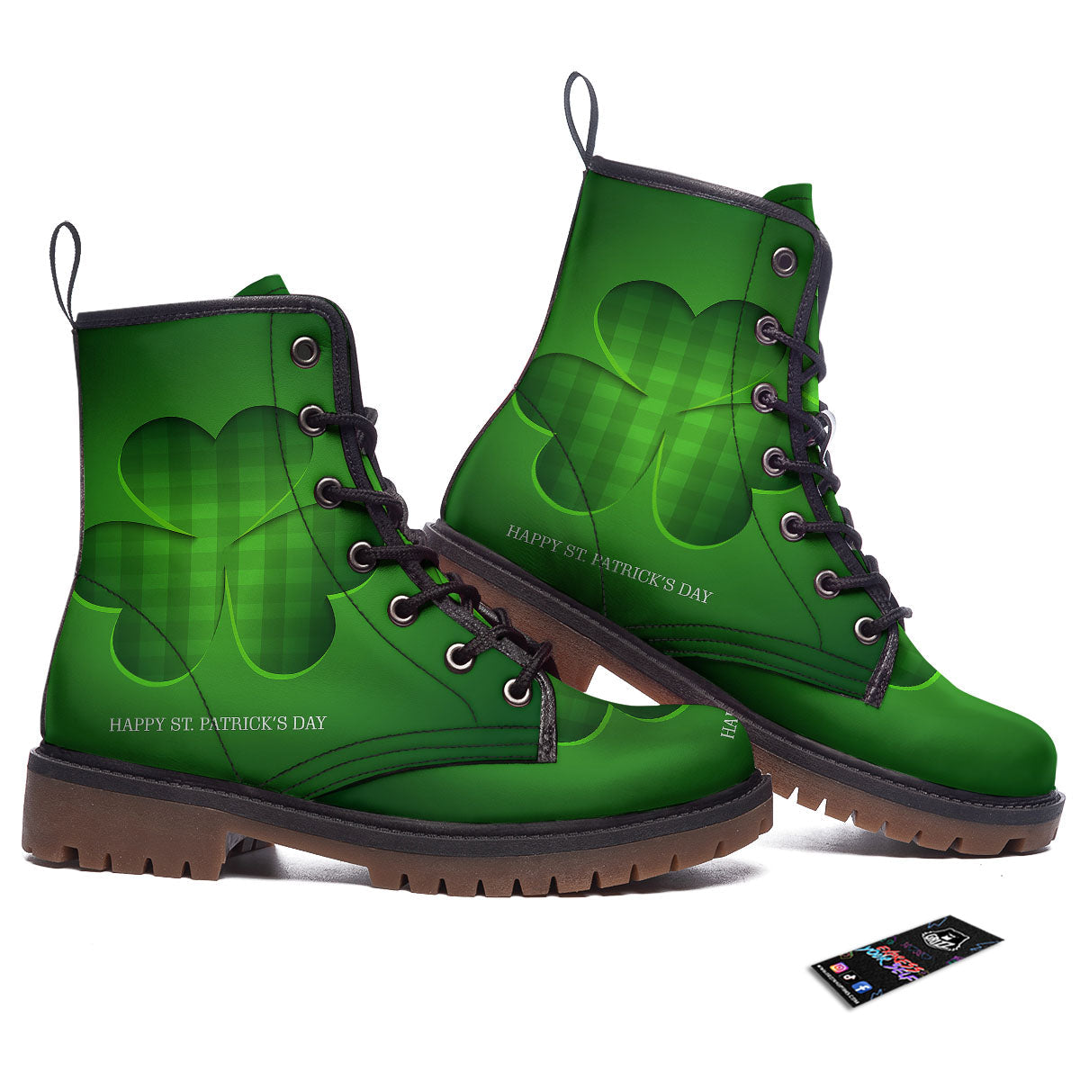 Tartan Shamrock Green Print Work Boots-grizzshop