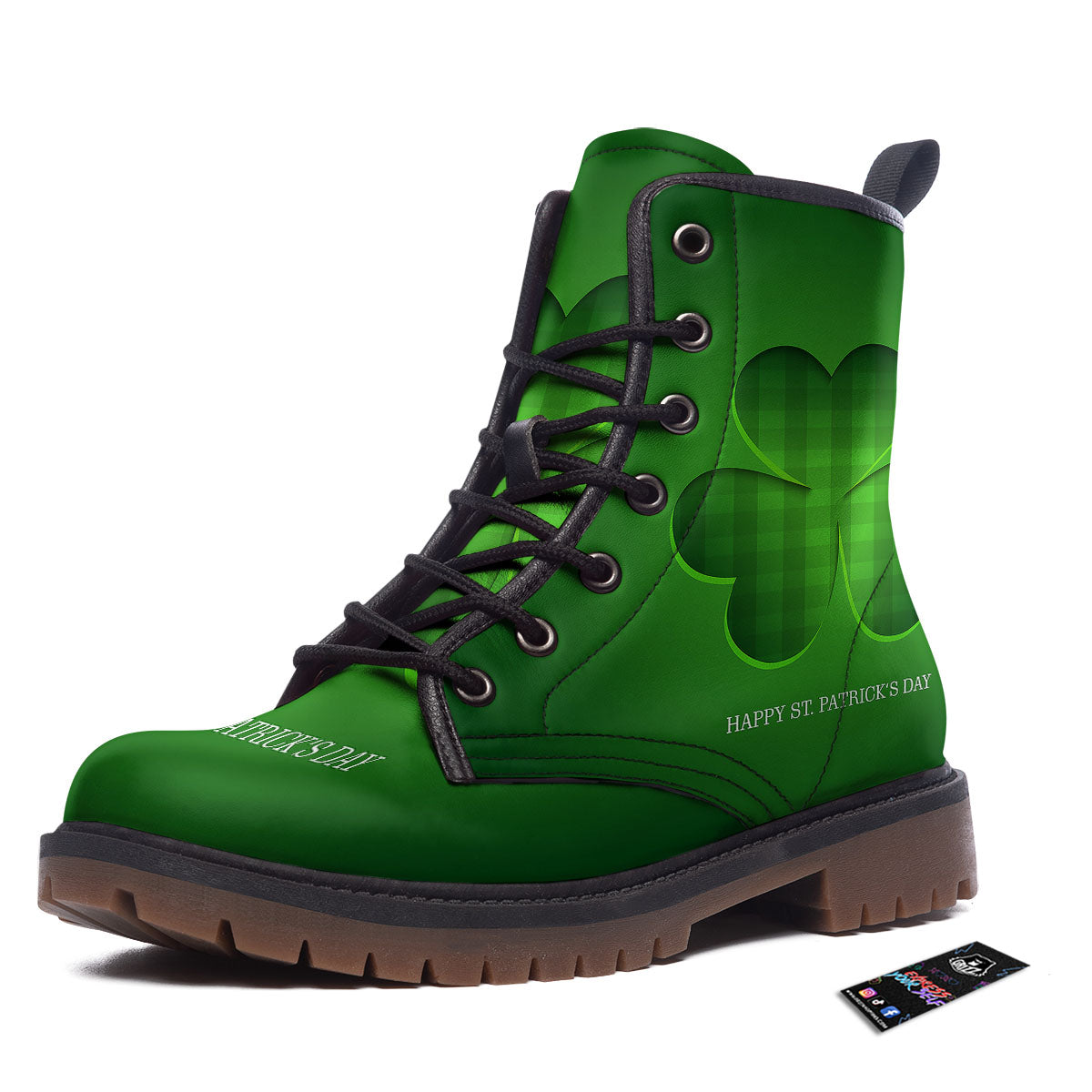 Tartan Shamrock Green Print Work Boots-grizzshop
