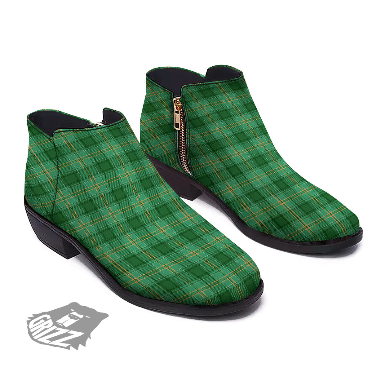 Tartan St. Patrick's Day Print Ankle Boots-grizzshop