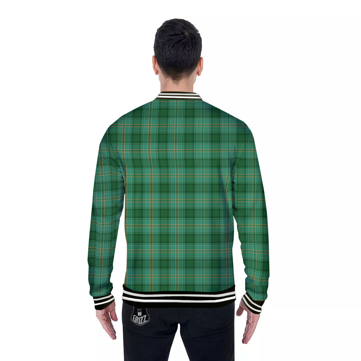 Tartan St. Patrick's Day Print Baseball Jacket-grizzshop