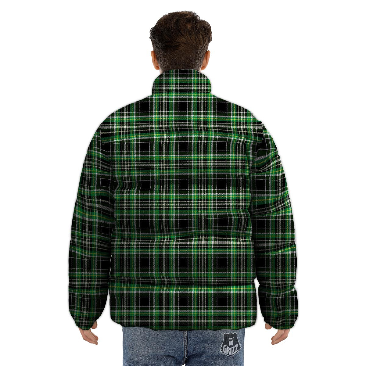 Tartan St. Patrick's Day Print Pattern Puffer Jacket-grizzshop