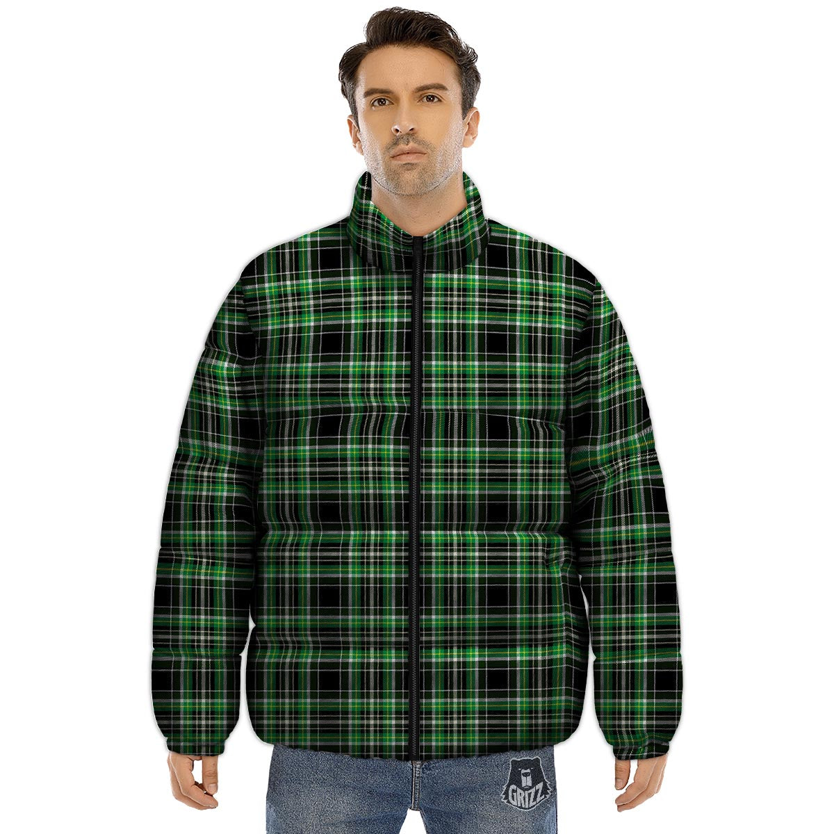 Tartan St. Patrick's Day Print Pattern Puffer Jacket-grizzshop