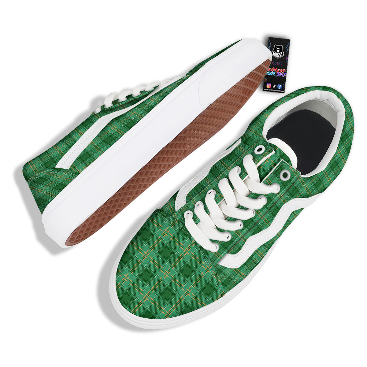 Tartan St. Patrick's Day Print Skate Shoes-grizzshop
