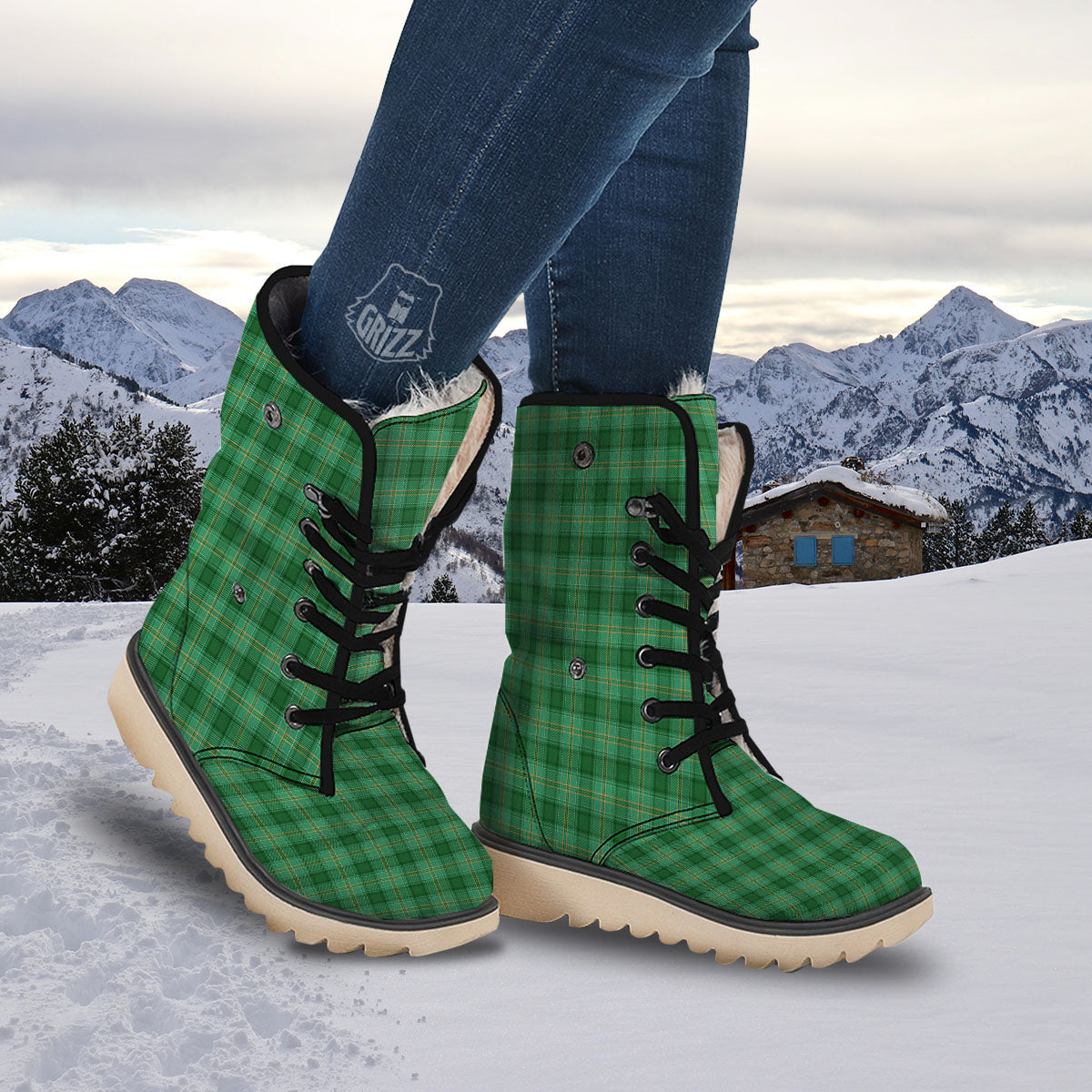 Tartan St. Patrick's Day Print Snow Boots-grizzshop