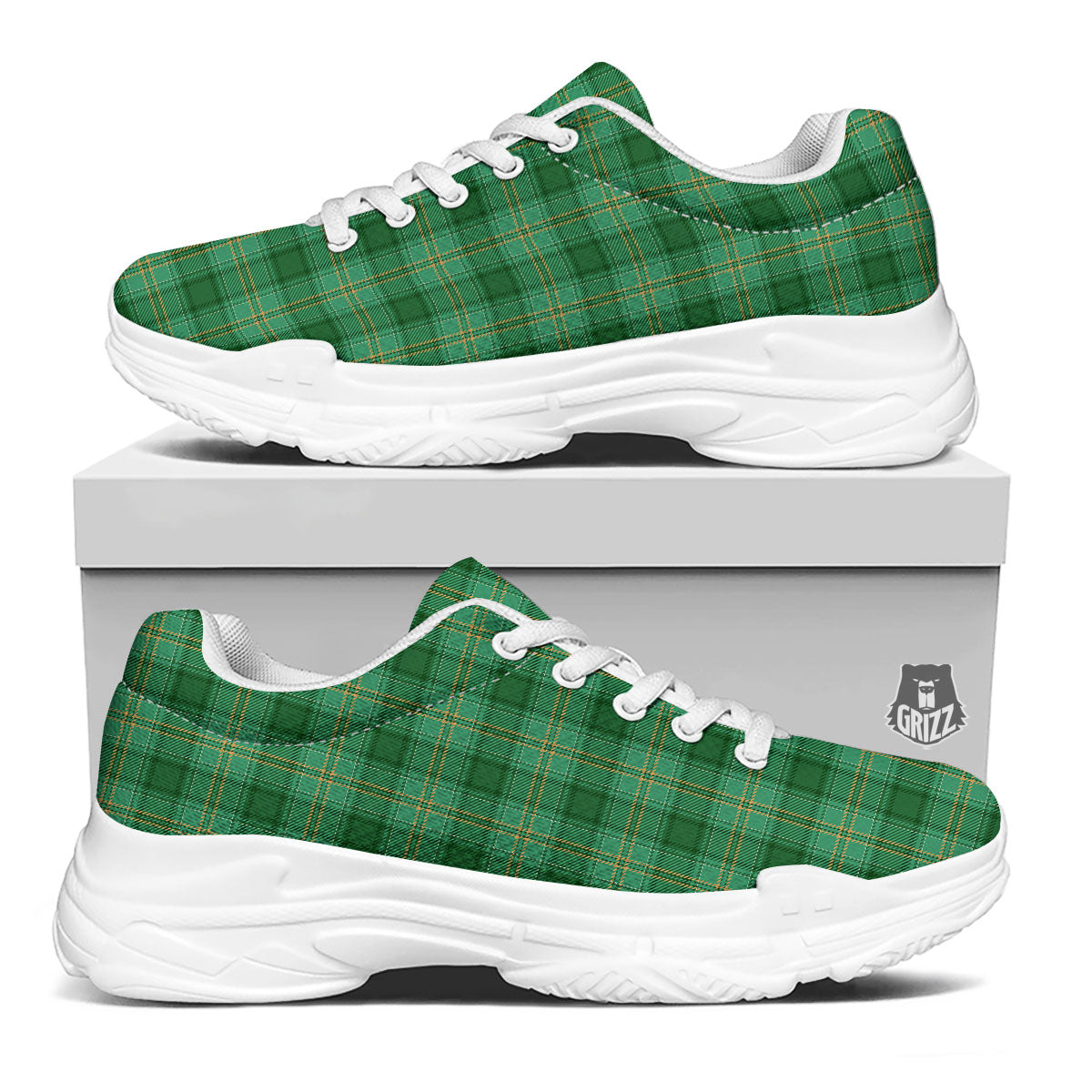 Tartan St. Patrick's Day Print White Chunky Shoes-grizzshop