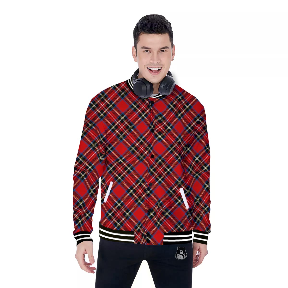 Tartan Stewart Red Print Pattern Baseball Jacket-grizzshop