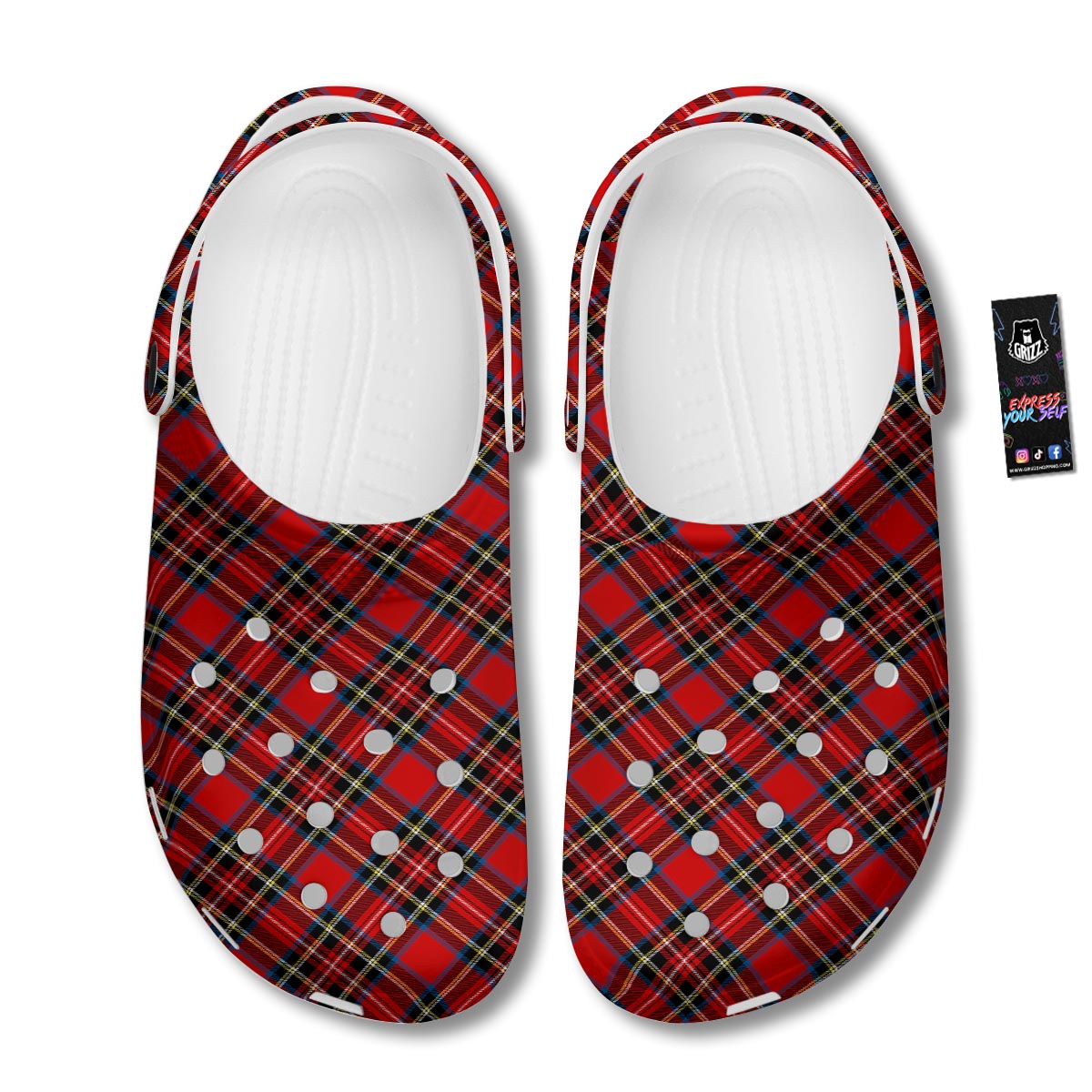 Tartan Stewart Red Print Pattern Clog-grizzshop