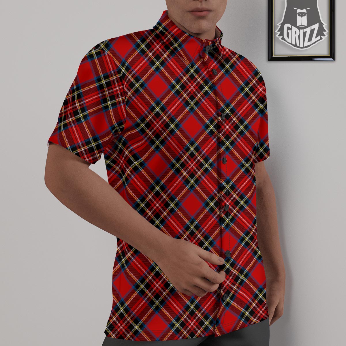 Tartan Stewart Red Print Pattern Untucked Shirts-grizzshop