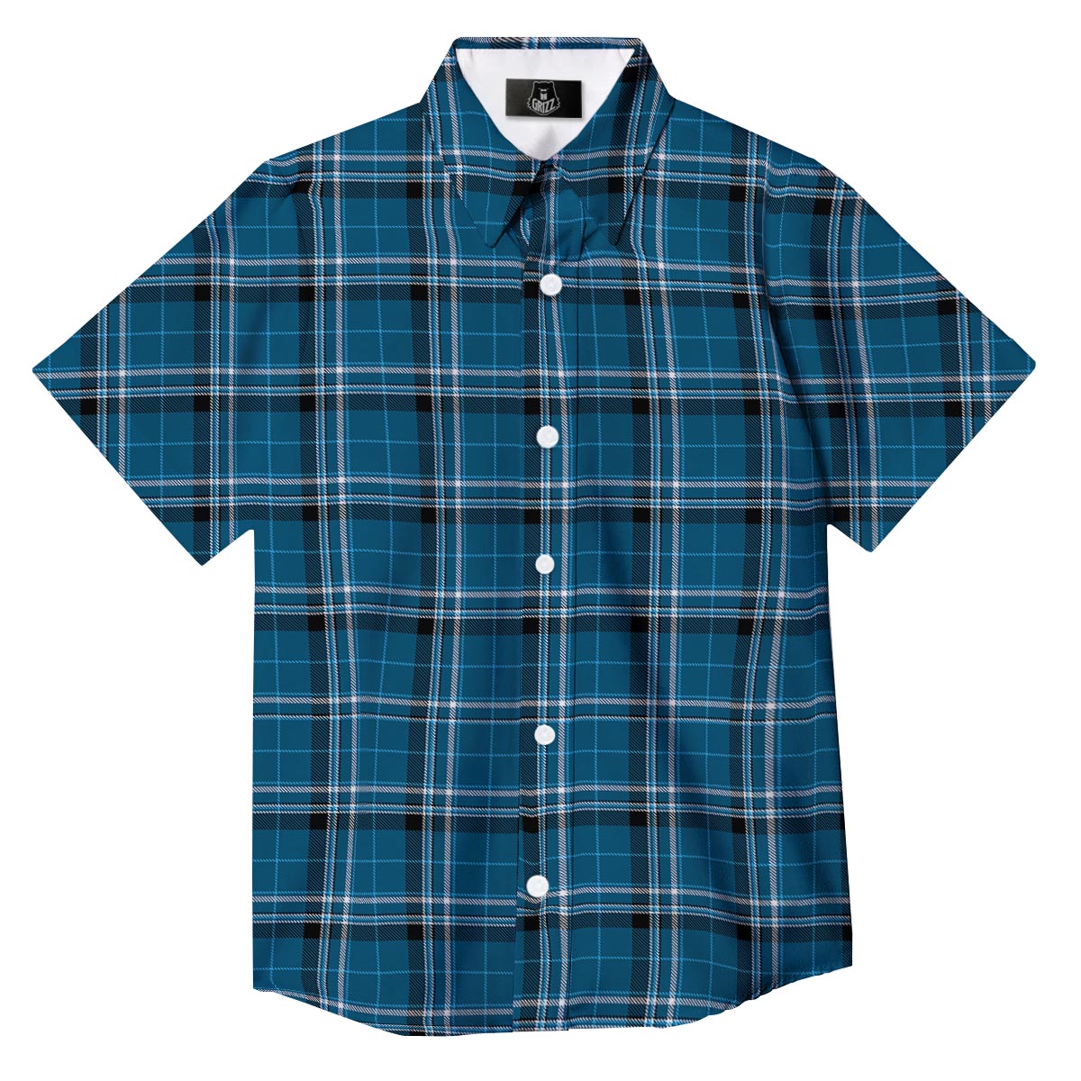 Tartan Teal Stewart Print Pattern Button Up Shirt-grizzshop