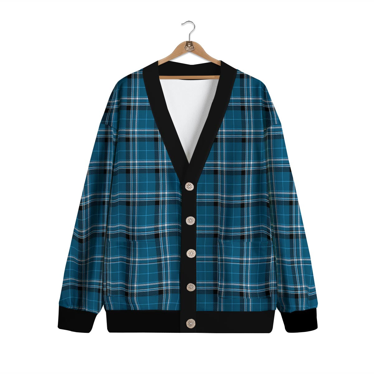 Tartan Teal Stewart Print Pattern Cardigan-grizzshop