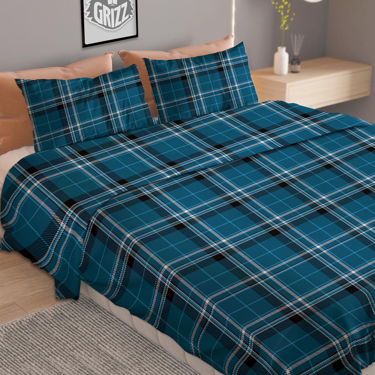 Tartan Teal Stewart Print Pattern Duvet Cover Bedding Set