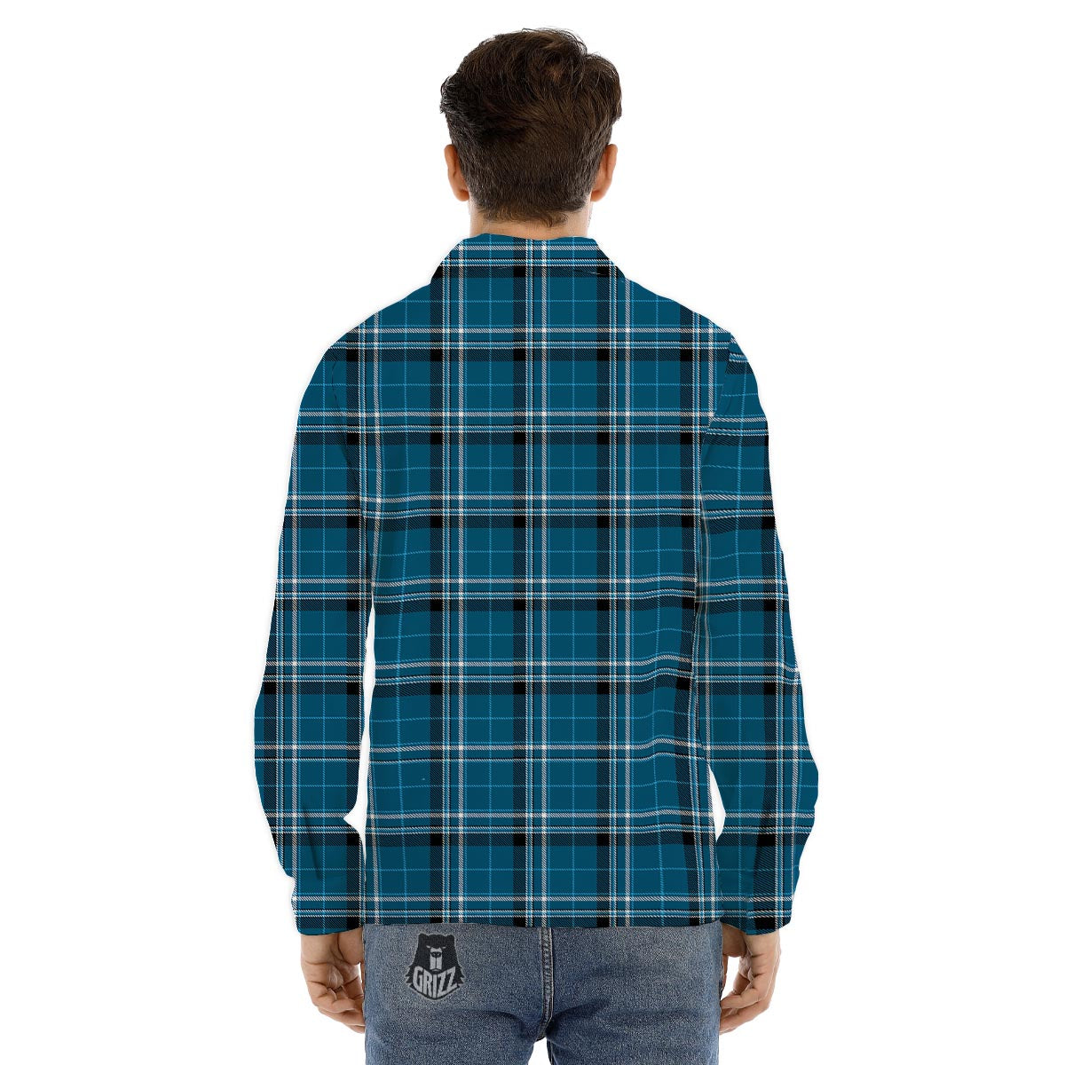 Tartan Teal Stewart Print Pattern Men's Dress Shirts-grizzshop