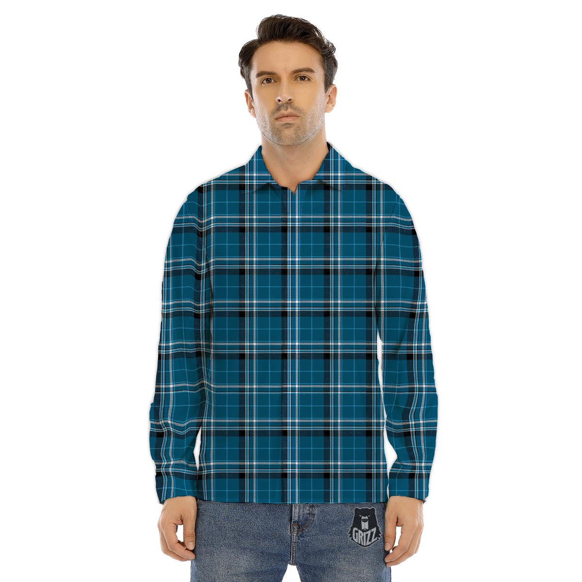 Tartan Teal Stewart Print Pattern Men's Dress Shirts-grizzshop