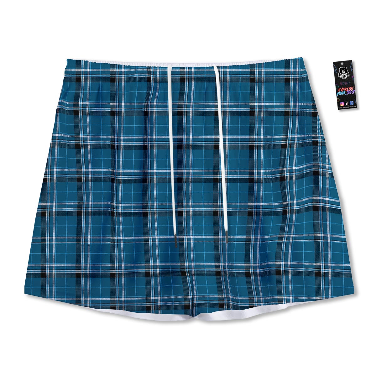 Tartan Teal Stewart Print Pattern Mesh Shorts