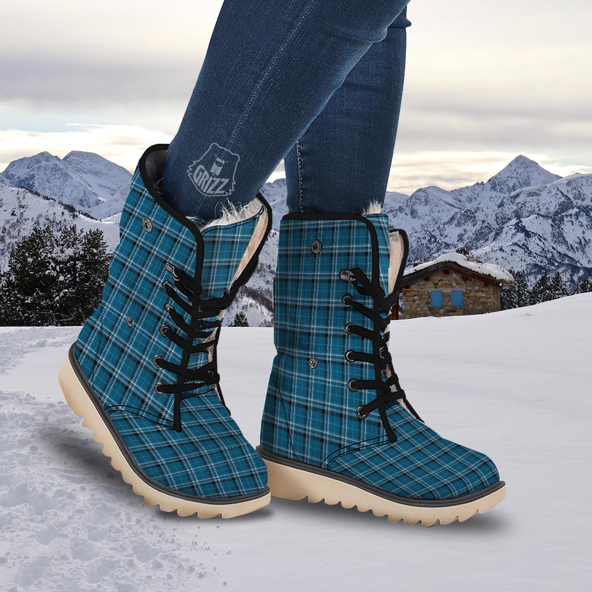 Tartan Teal Stewart Print Pattern Snow Boots-grizzshop