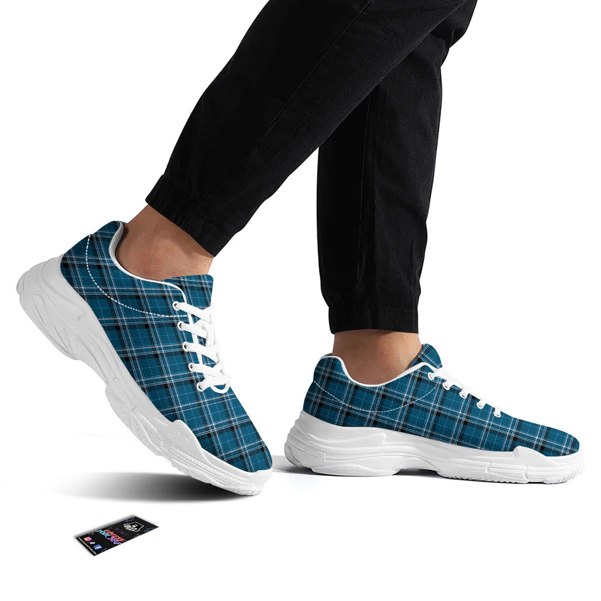 Tartan Teal Stewart Print Pattern White Chunky Shoes-grizzshop