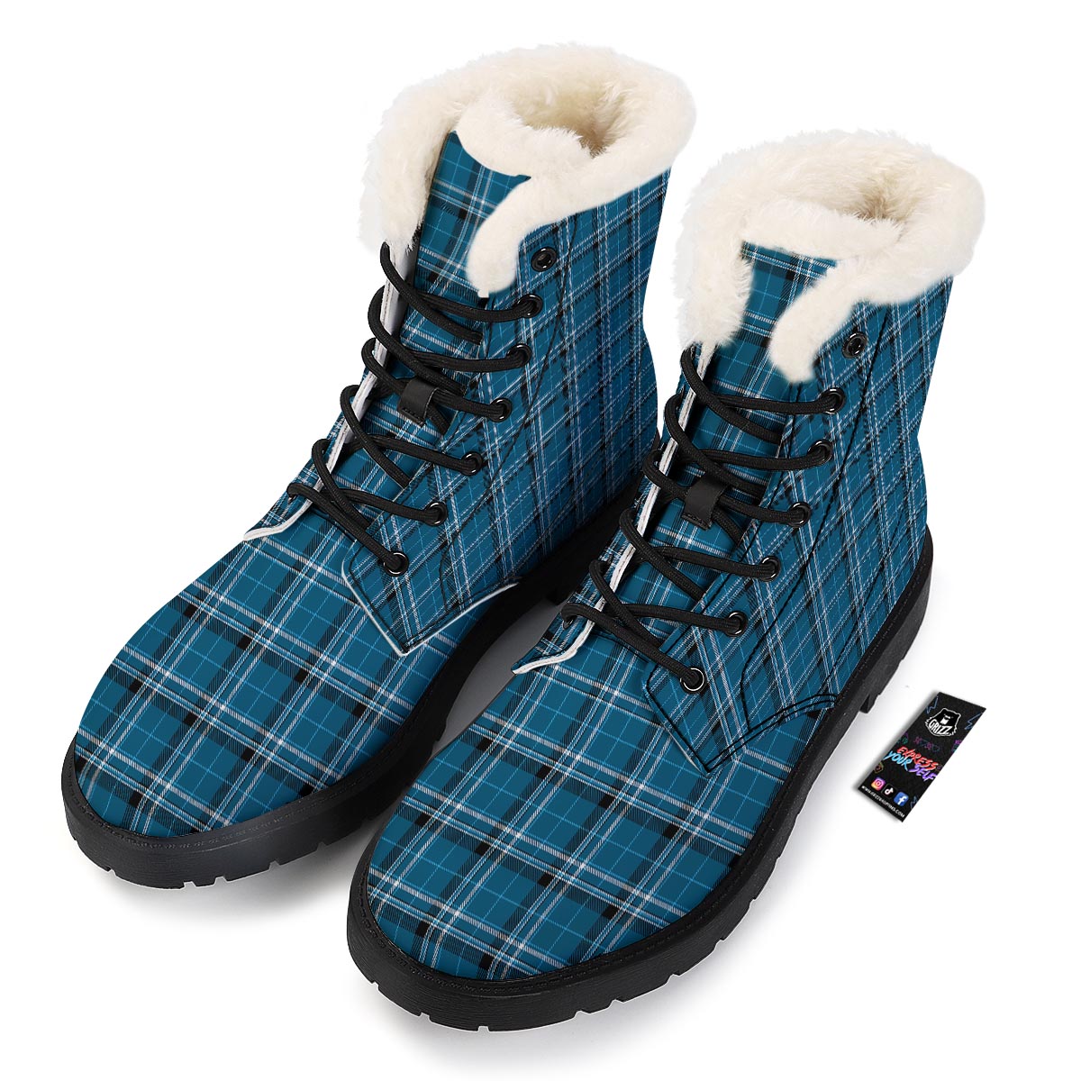 Tartan Teal Stewart Print Pattern Winter Boots-grizzshop