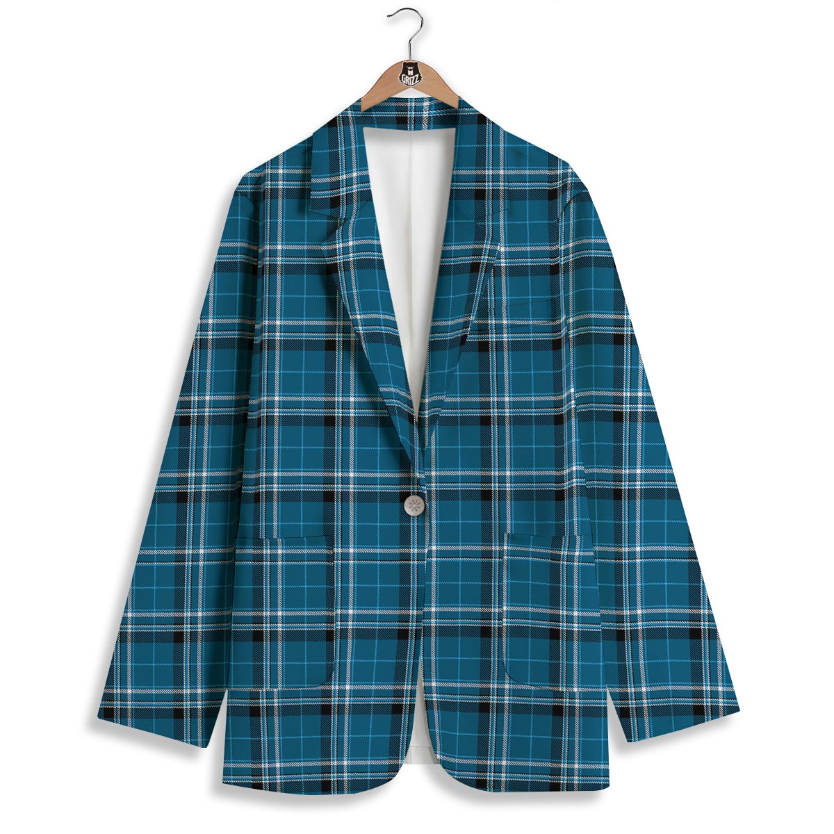 Tartan Teal Stewart Print Pattern Women's Blazer-grizzshop