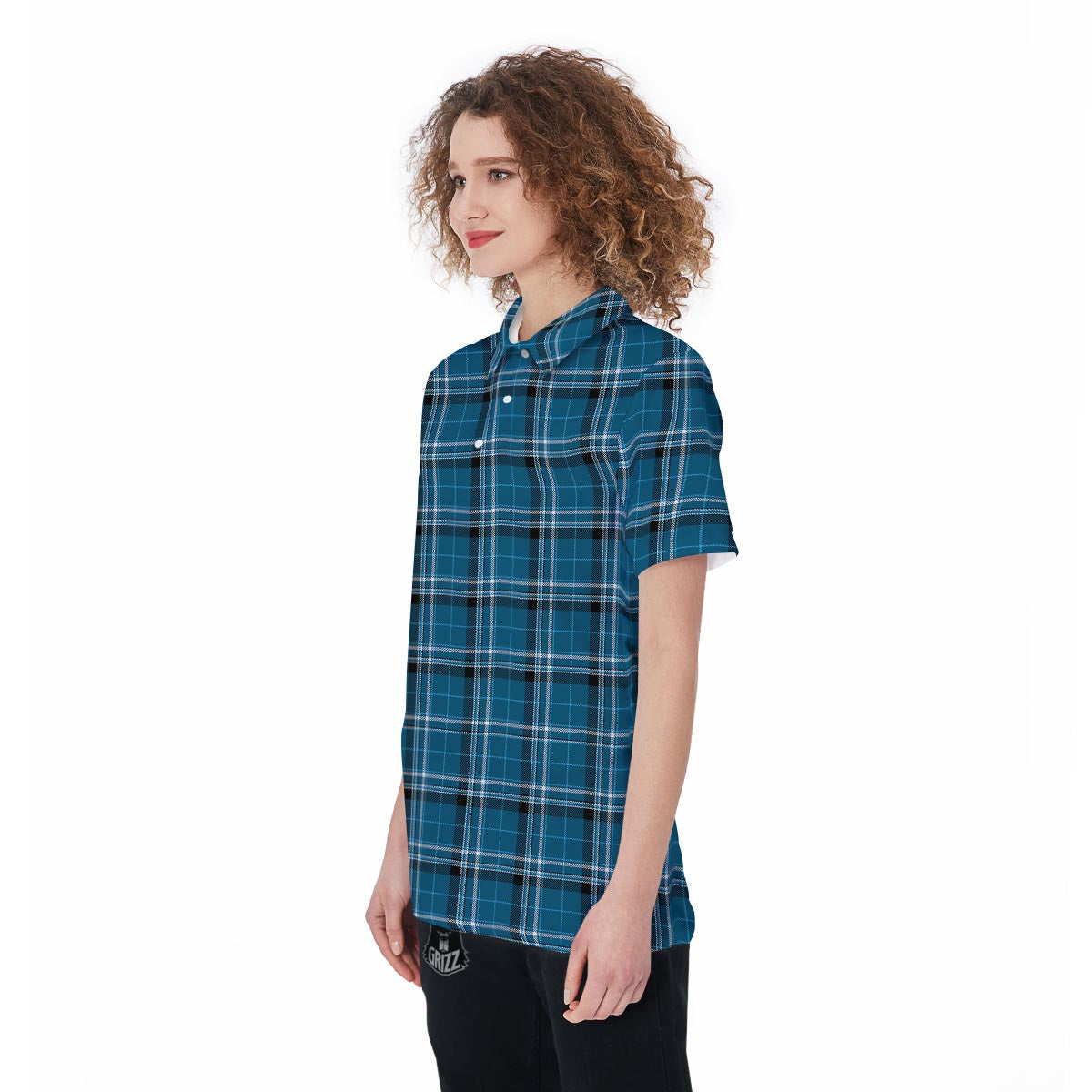 Tartan Teal Stewart Print Pattern Women's Golf Shirts-grizzshop