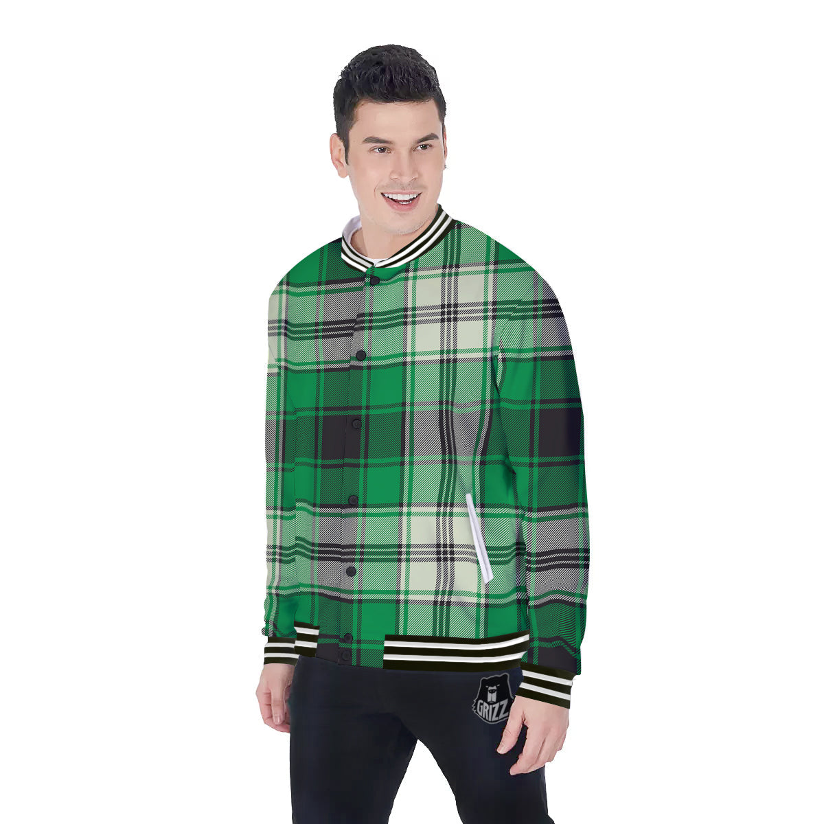 Tartan UFO Green Print Pattern Baseball Jacket-grizzshop
