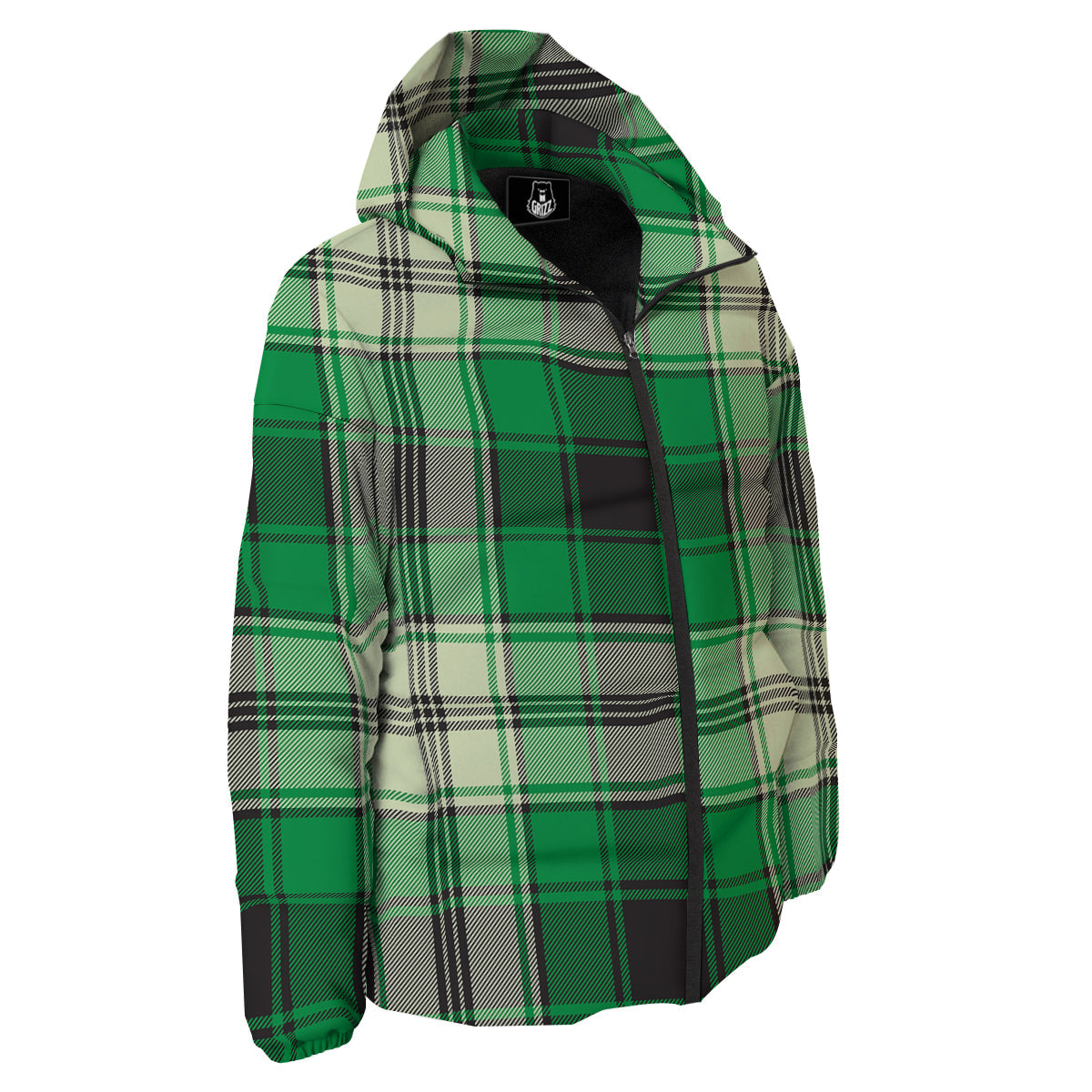 Tartan UFO Green Print Pattern Down Jacket-grizzshop