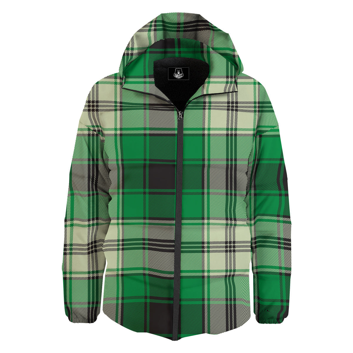 Tartan UFO Green Print Pattern Down Jacket-grizzshop