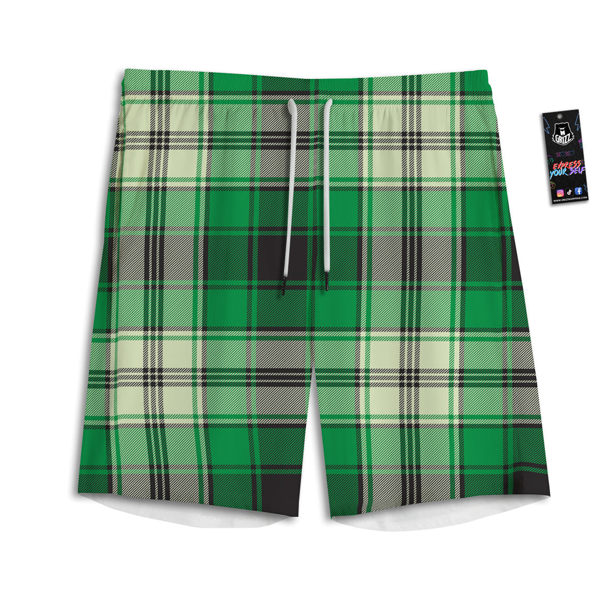 Tartan UFO Green Print Pattern Men's Athletic Shorts