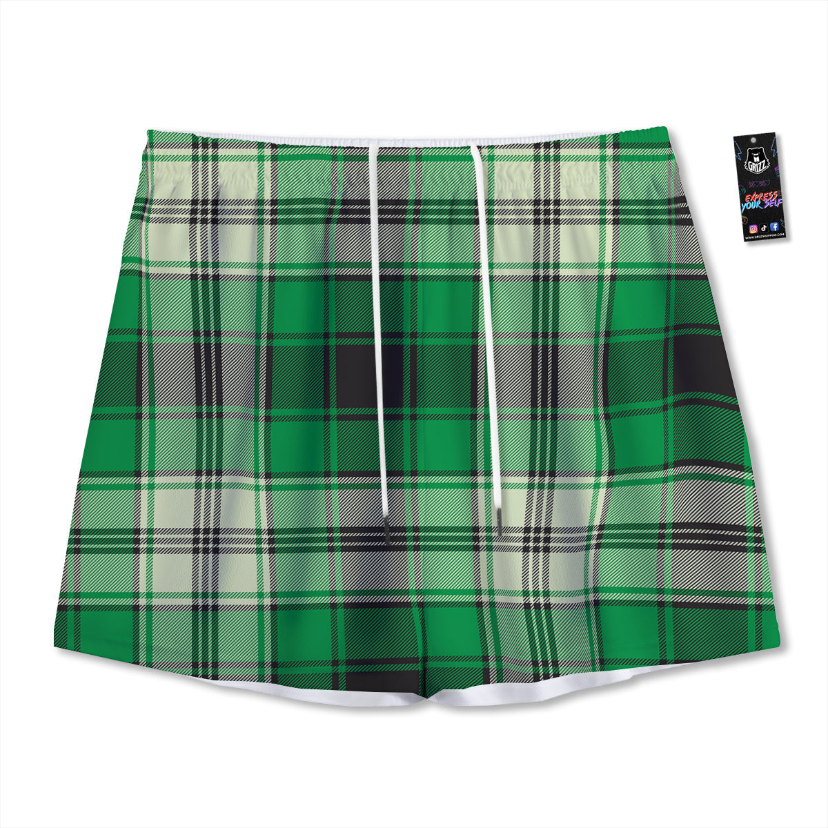 Tartan UFO Green Print Pattern Mesh Shorts