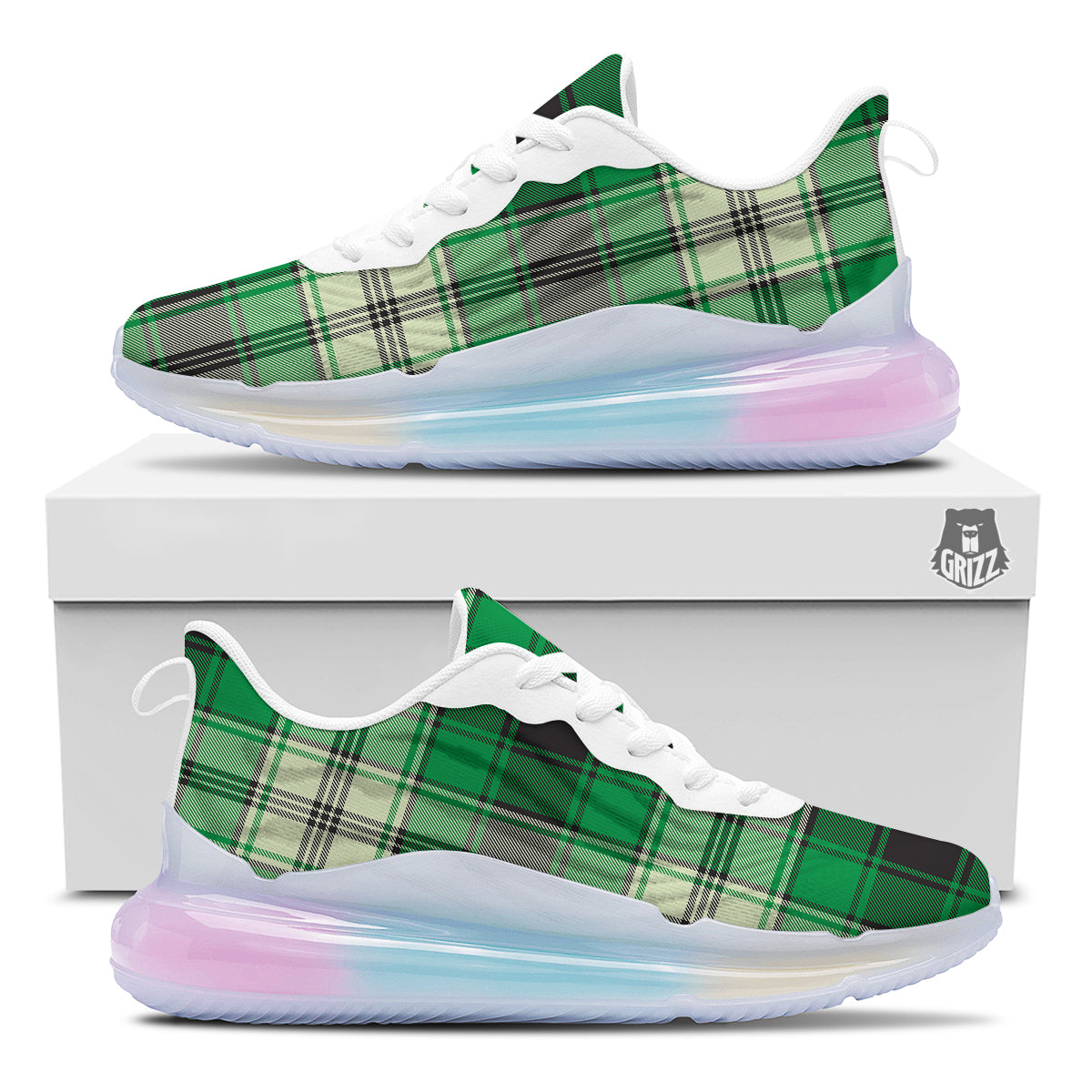 Tartan UFO Green Print Pattern Running Sneakers-grizzshop