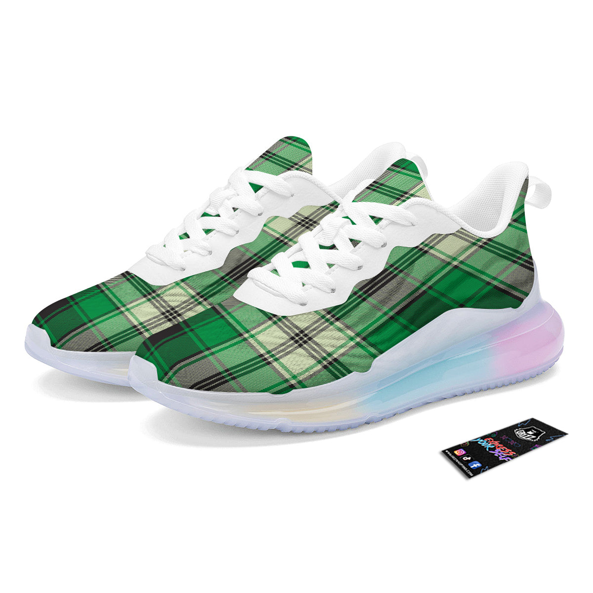 Tartan UFO Green Print Pattern Running Sneakers-grizzshop