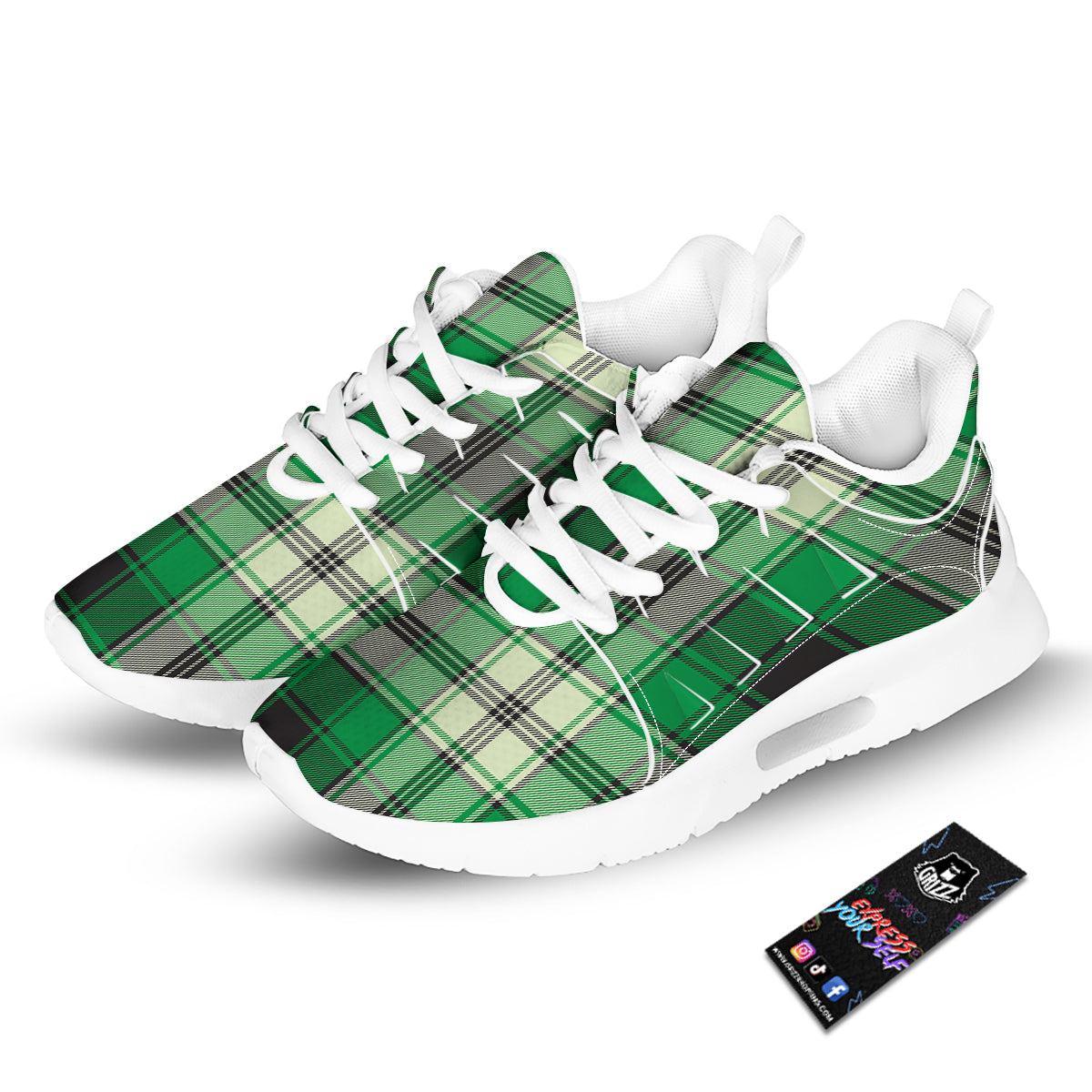 Tartan UFO Green Print Pattern Tennis Shoes-grizzshop