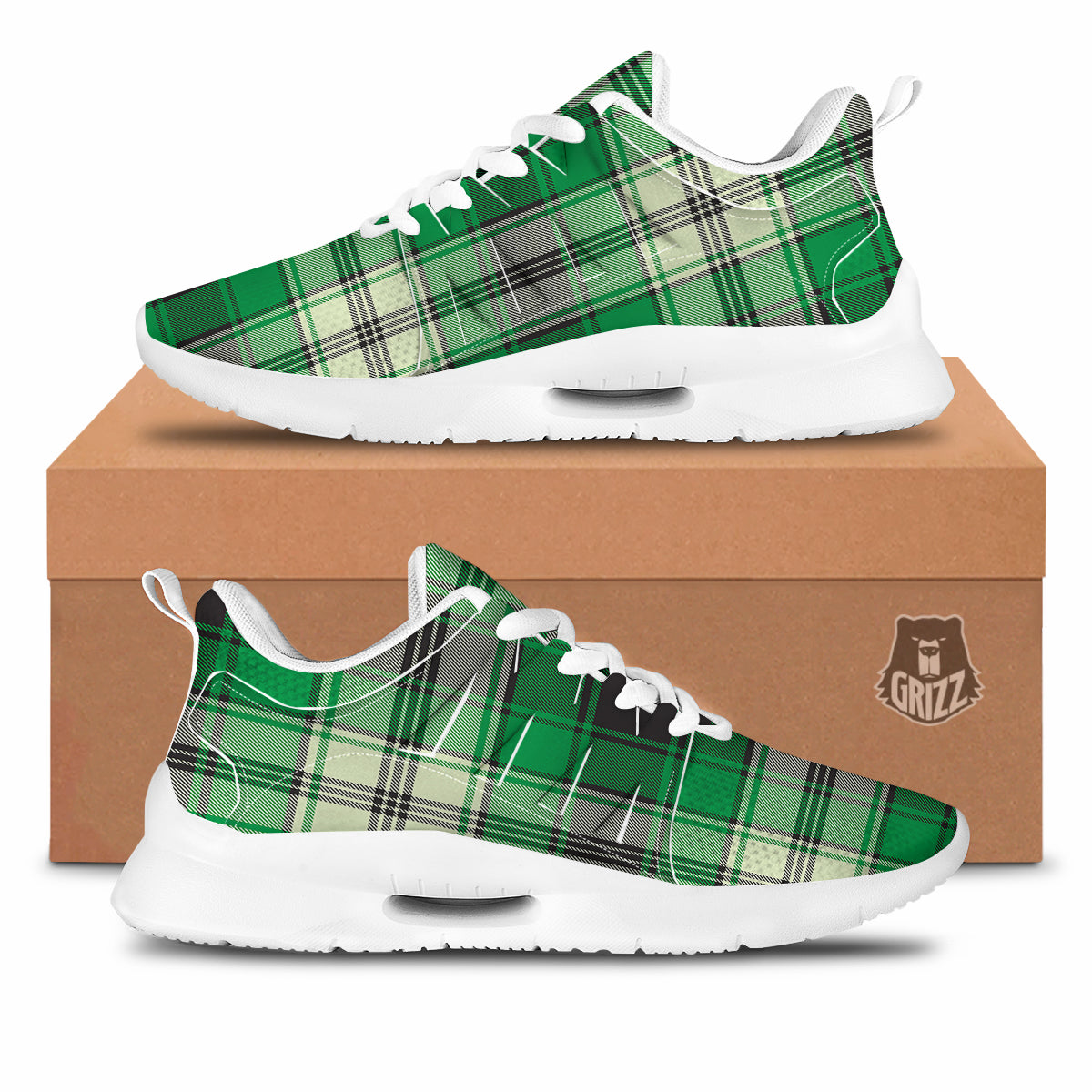 Tartan UFO Green Print Pattern Tennis Shoes-grizzshop