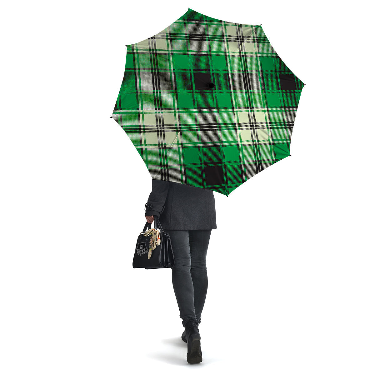 Tartan UFO Green Print Pattern Umbrella-grizzshop