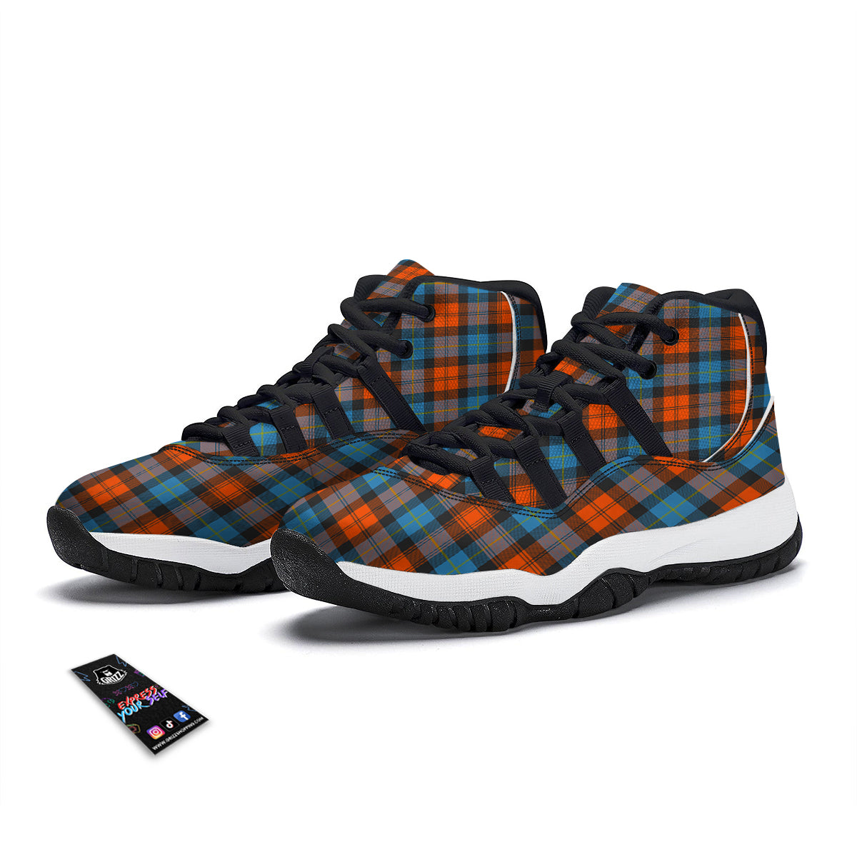 Tartan Western Print Pattern Black Bball Shoes-grizzshop