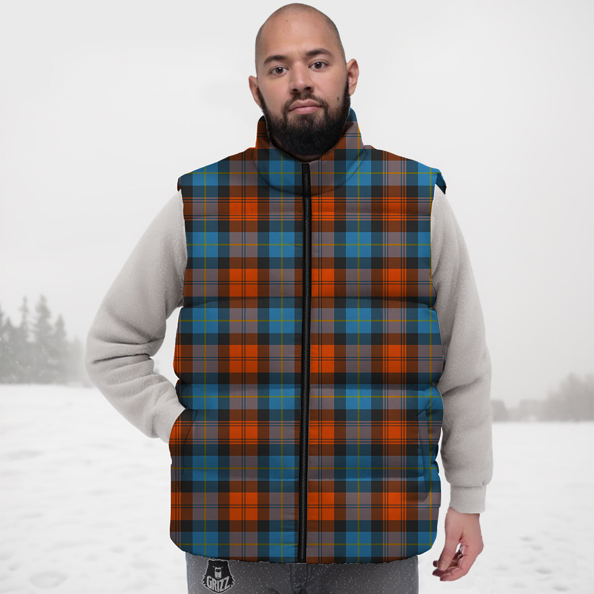 Tartan Western Print Pattern Down Vest-grizzshop