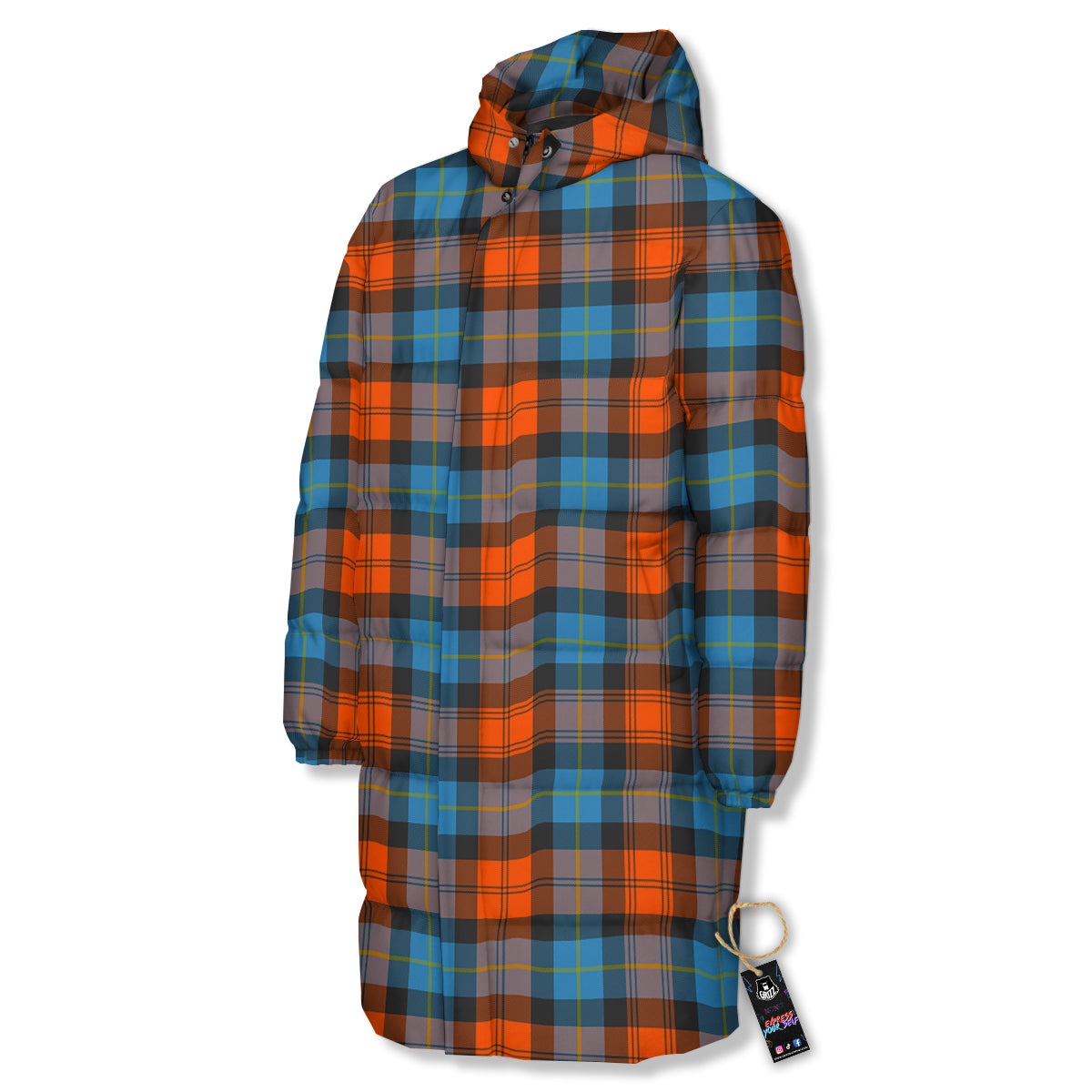 Tartan Western Print Pattern Long Down Jacket-grizzshop