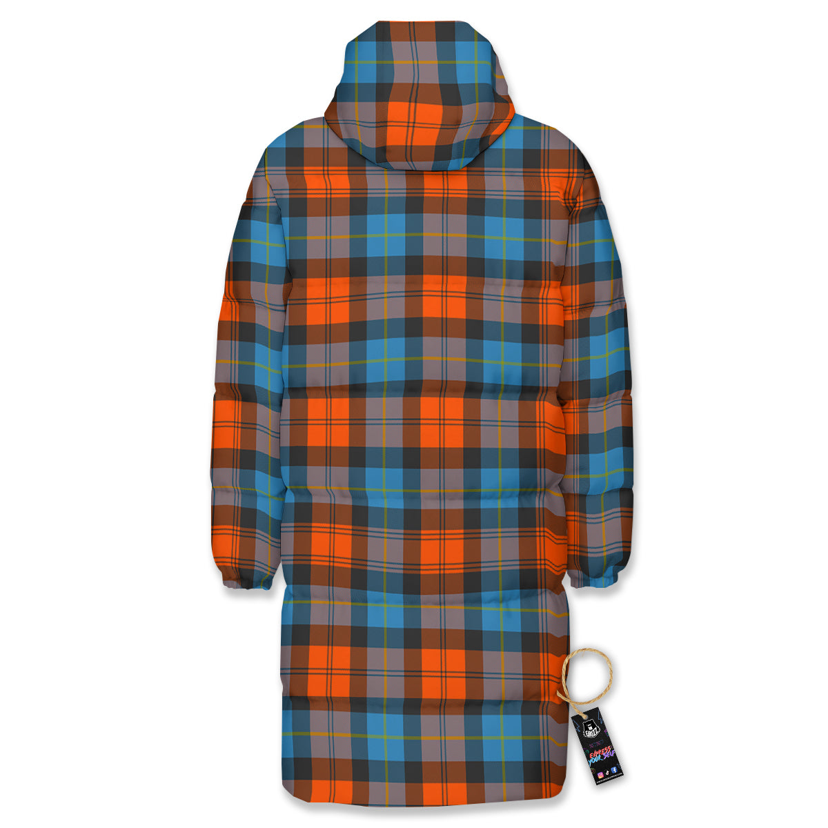 Tartan Western Print Pattern Long Down Jacket-grizzshop