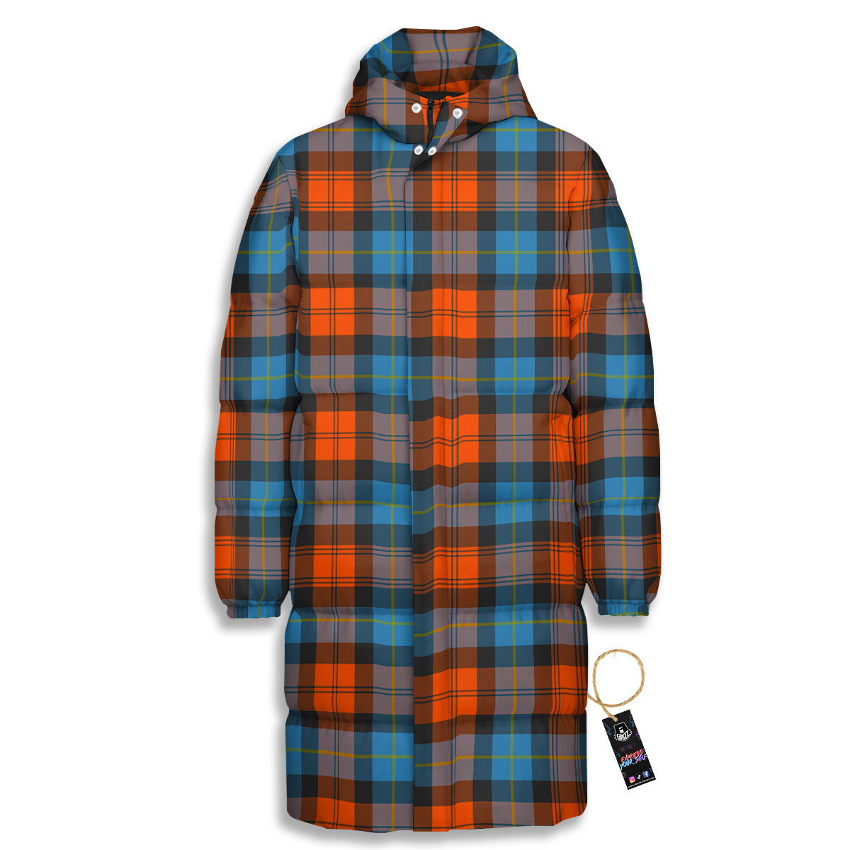 Tartan Western Print Pattern Long Down Jacket-grizzshop