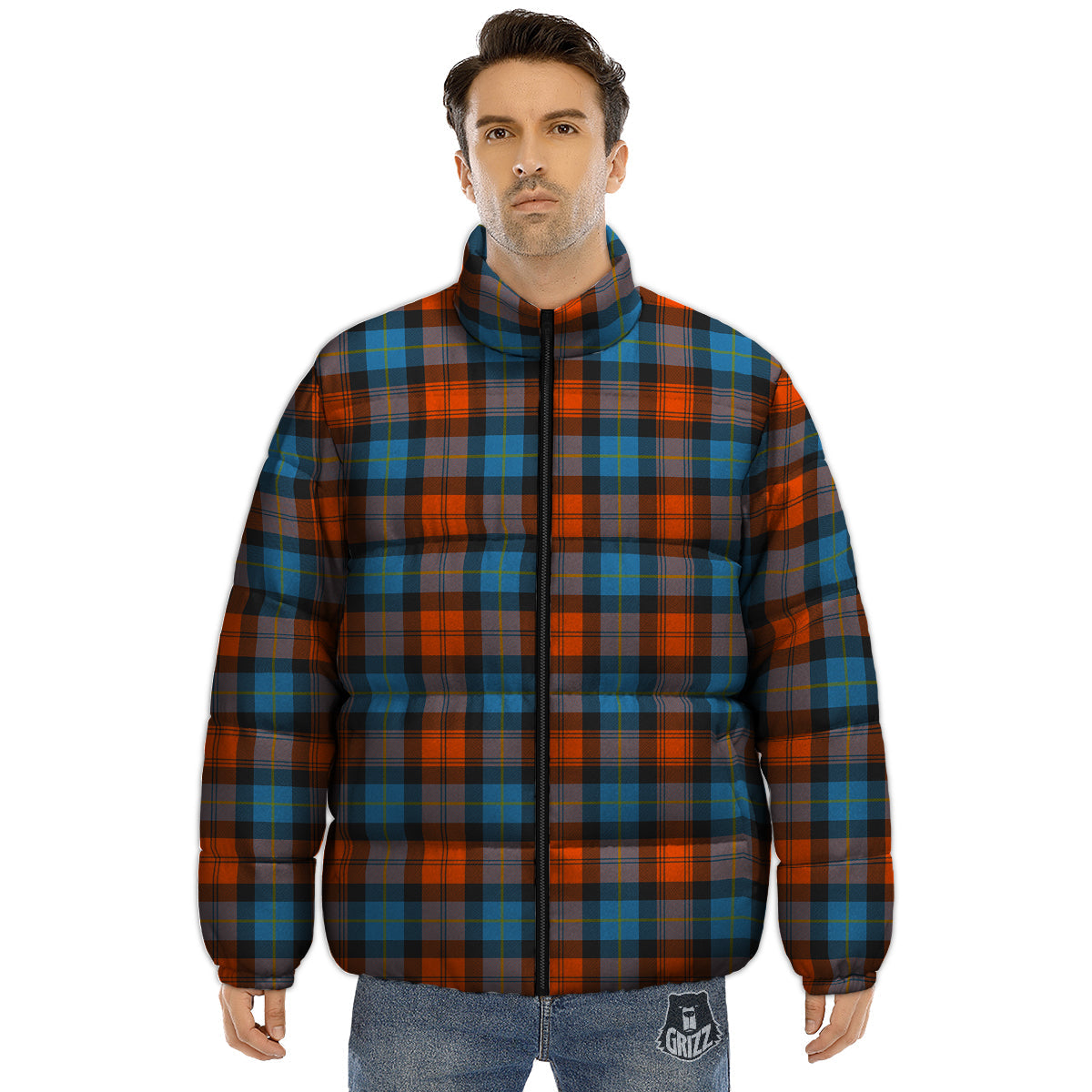 Tartan Western Print Pattern Puffer Jacket-grizzshop