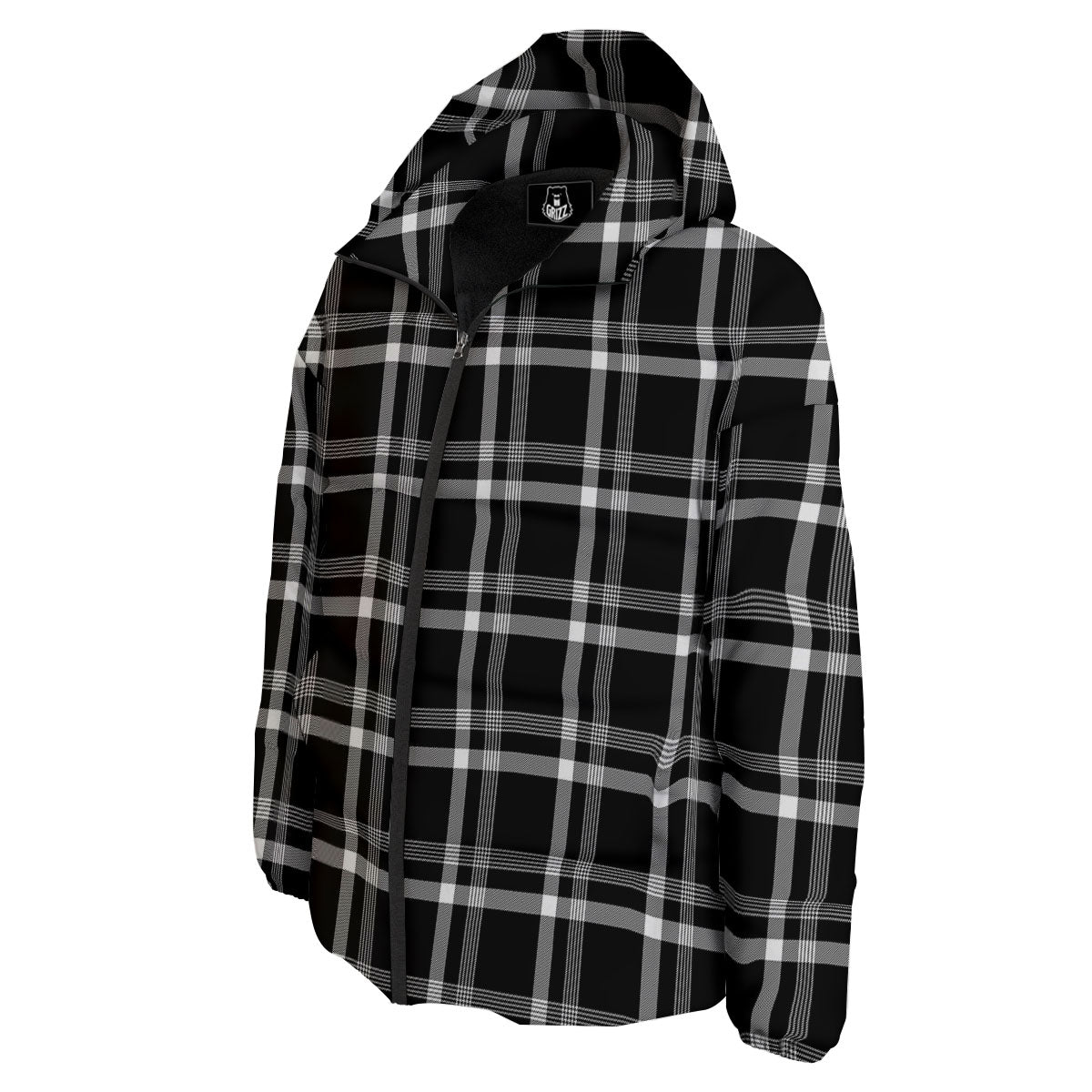 Tartan White And Black Print Pattern Down Jacket-grizzshop